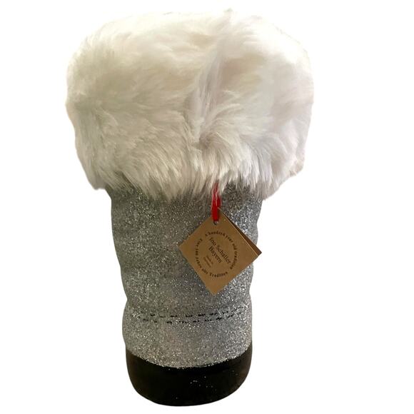 Bergdorf Goodman Ino Schaller Silver Beaded Christmas Santa Boot w/ Faux Fur NEW - Picture 7 of 14
